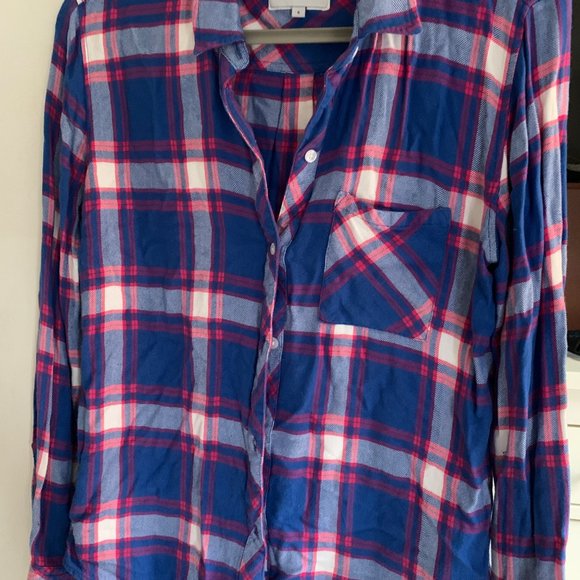 Rails Hunter Plaid Long-Sleeved Soft Flannel in Ruby Sky White (Size Small) - Picture 2 of 6